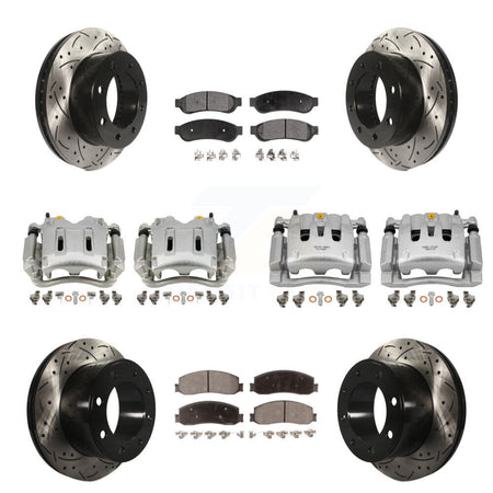 Front Rear Brake Caliper Drill Slotted Rotor Ceramic Pad Kit (10Pc) For Ford F-250 Super KCD-100408T