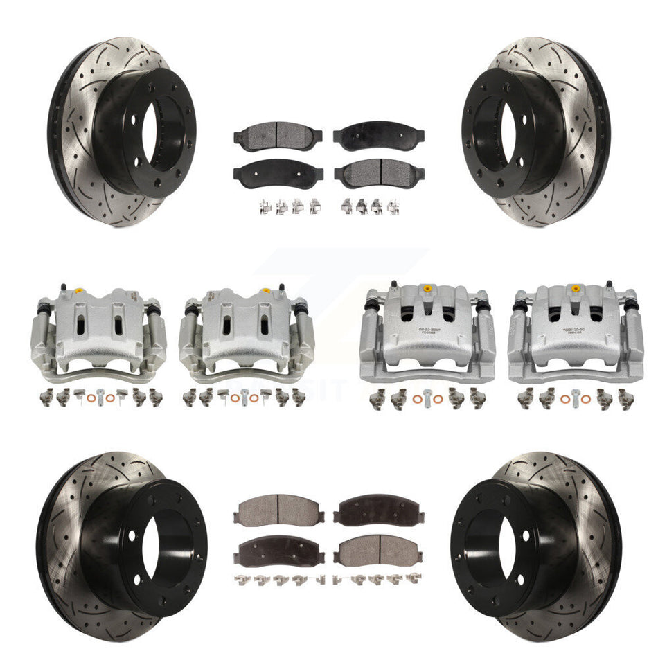 Front Rear Brake Caliper Drill Slotted Rotor Ceramic Pad Kit (10Pc) For Ford F-250 Super KCD-100408T