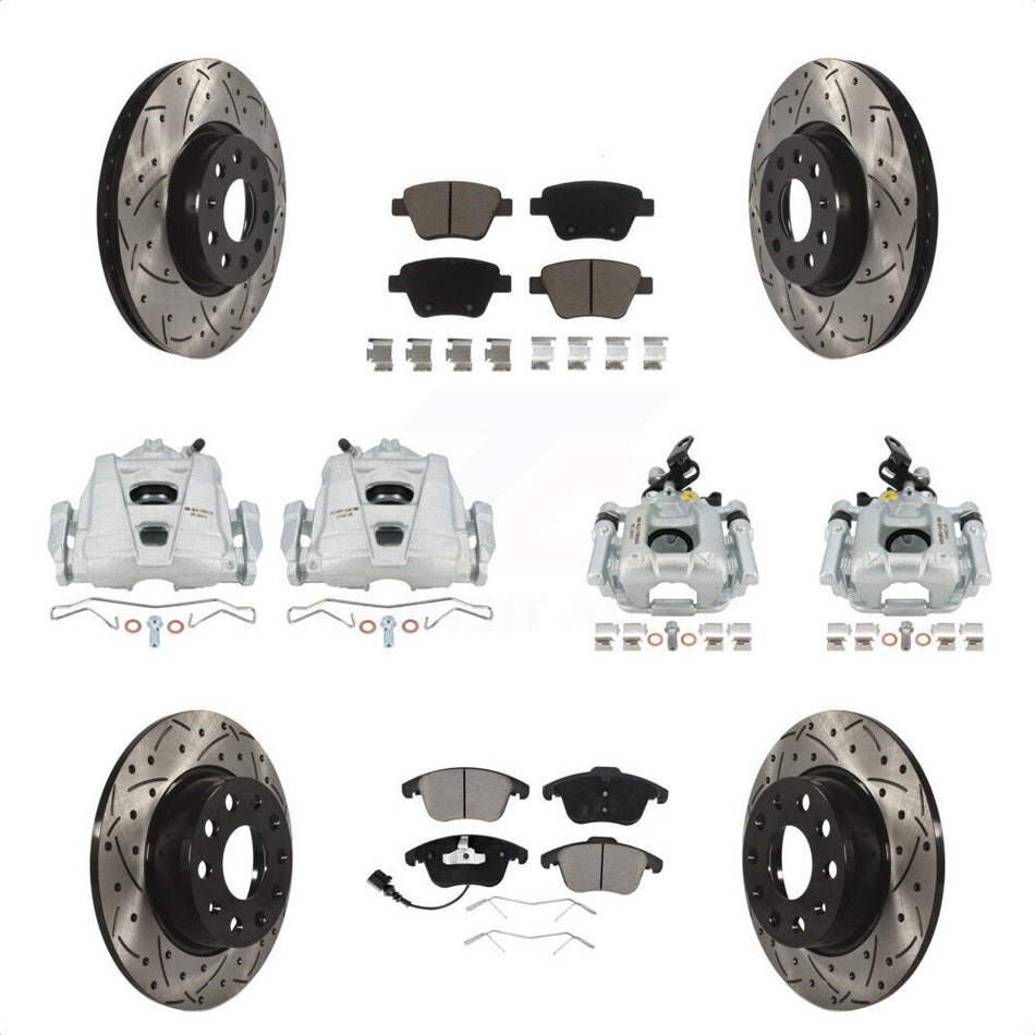 Front Rear Disc Brake Coated Caliper Drilled Slotted Rotors And Ceramic Pads Kit (10Pc) For Volkswagen Passat KCD-100409C by Transit Auto