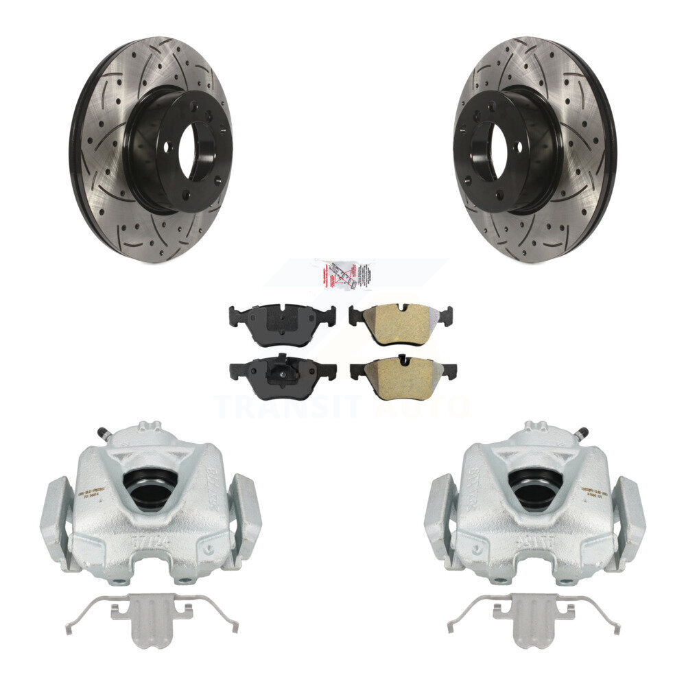 Front Disc Brake Coated Caliper Drilled Slotted Rotors And Semi-Metallic Pads Kit For 2008 BMW 328xi To 08 07 KCD-100409N by Transit Auto