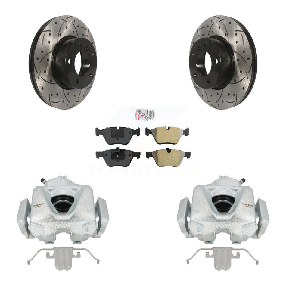 Front Disc Brake Coated Caliper Drilled Slotted Rotors And Semi-Metallic Pads Kit For 2008 BMW 328xi To 08 07 KCD-100409N