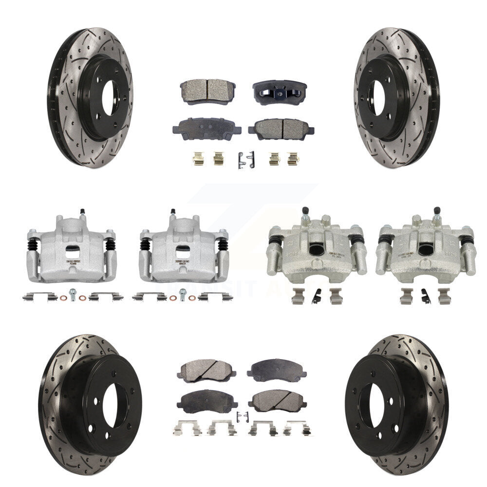 Front Rear Disc Brake Coated Caliper Drilled Slot Rotor Semi-Metallic Pad Kit (10Pc) For KCD-100409P