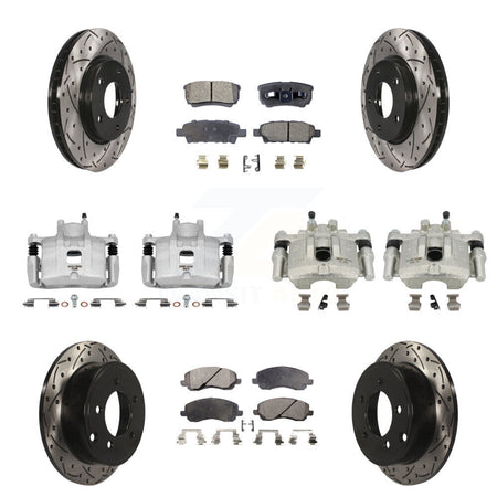 Front Rear Disc Brake Coated Caliper Drilled Slot Rotor Semi-Metallic Pad Kit (10Pc) For KCD-100409P