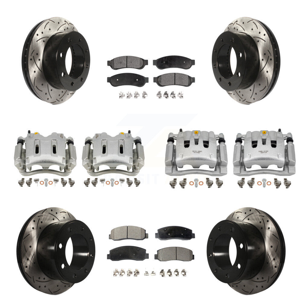 Front Rear Disc Brake Coated Caliper Drilled Slotted Rotors & Ceramic Pad Kit (10Pc) For KCD-100409T