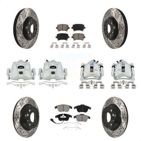 Front Rear Disc Brake Coated Caliper Drilled Slotted Rotors And Ceramic Pads Kit (10Pc) For 2009-2011 Volkswagen Tiguan KCD-100410C by Transit Auto