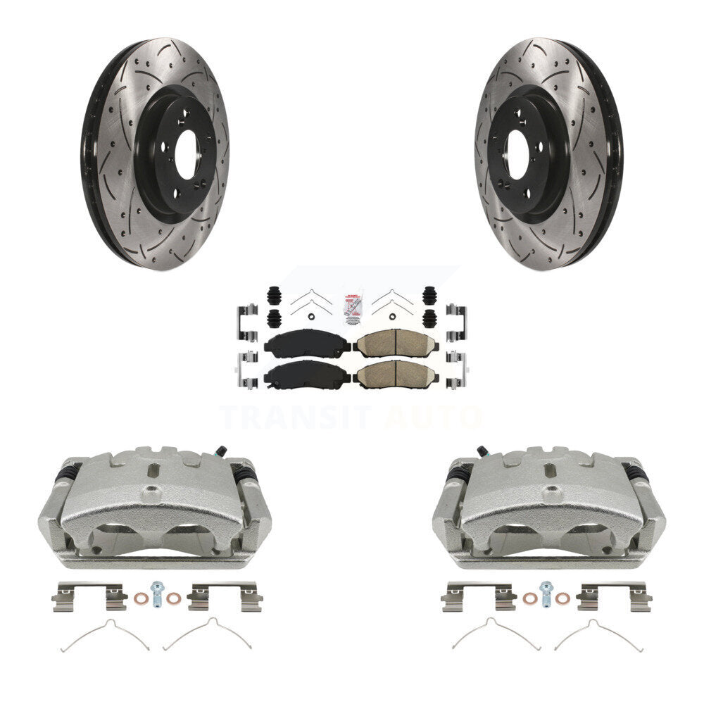 Front Brake Coated Caliper Drill Slotted Rotor Ceramic Pad Kit For 2009-2015 Honda Pilot KCD-100410N