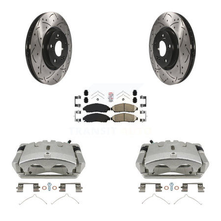 Front Brake Coated Caliper Drill Slotted Rotor Ceramic Pad Kit For 2009-2015 Honda Pilot KCD-100410N