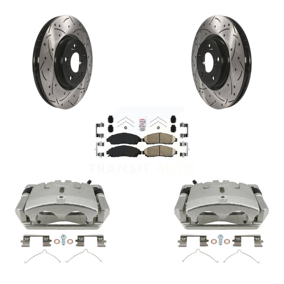 Front Brake Coated Caliper Drill Slotted Rotor Ceramic Pad Kit For 2009-2015 Honda Pilot KCD-100410N