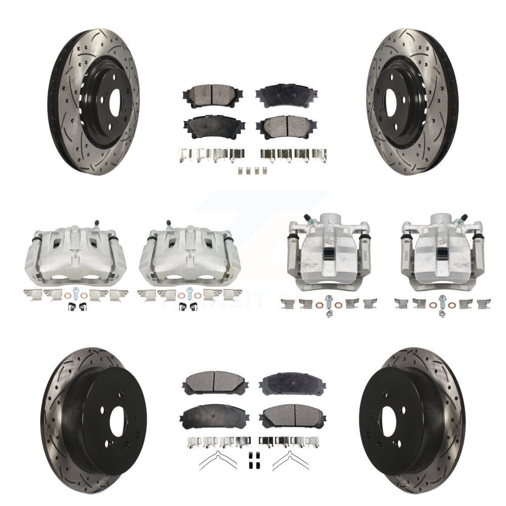 Front Rear Brake Caliper Drill Slot Rotor Ceramic Pad Kit (10Pc) For Toyota Sienna Lexus KCD-100410T