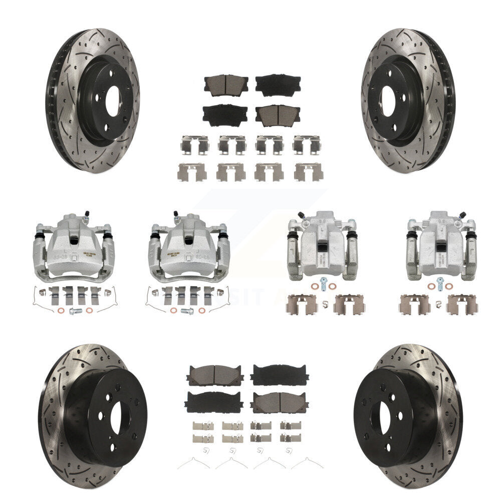 Front Rear Brake Caliper Drill Slot Rotors Ceramic Pad Kit (10Pc) For Toyota Camry Lexus KCD-100411C