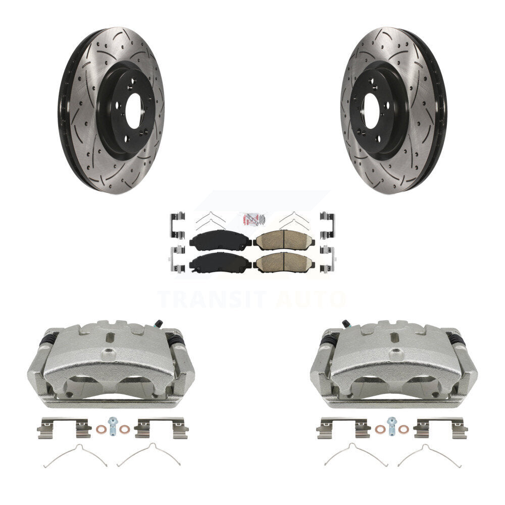 Front Brake Coated Caliper Drill Slotted Rotor Ceramic Pad Kit For 2009-2015 Honda Pilot KCD-100411N