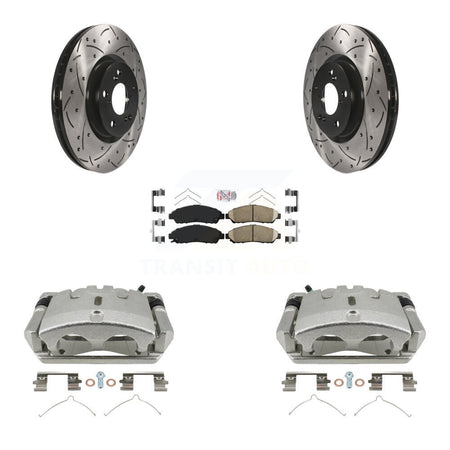 Front Brake Coated Caliper Drill Slotted Rotor Ceramic Pad Kit For 2009-2015 Honda Pilot KCD-100411N