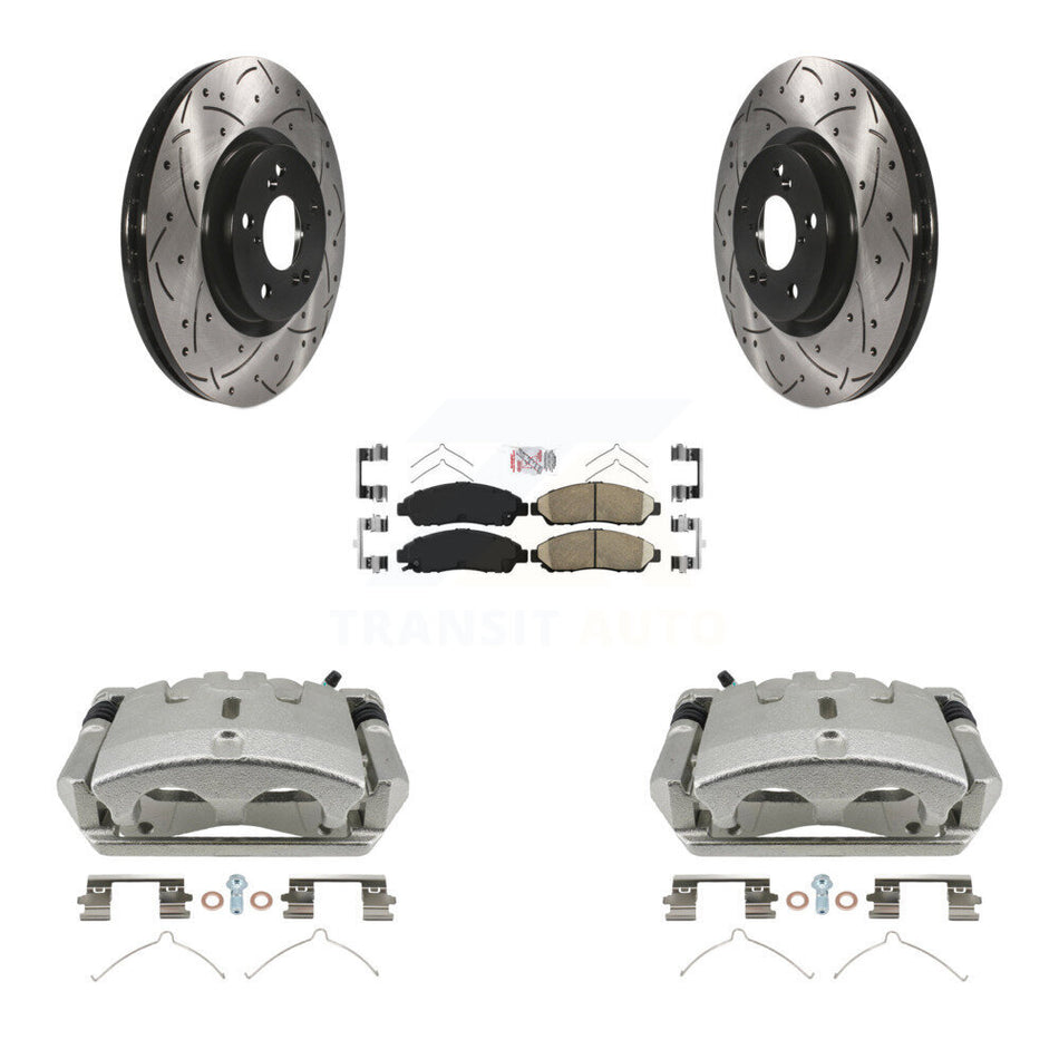 Front Brake Coated Caliper Drill Slotted Rotor Ceramic Pad Kit For 2009-2015 Honda Pilot KCD-100411N
