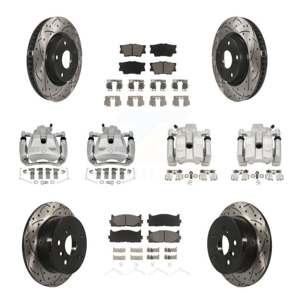 Front Rear Brake Caliper Drill Slot Rotors Ceramic Pad Kit (10Pc) For Toyota Camry Lexus KCD-100412C