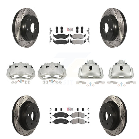 Front Rear Disc Brake Coated Caliper Drilled Slot Rotor Semi-Metallic Pad Kit (10Pc) For KCD-100412N