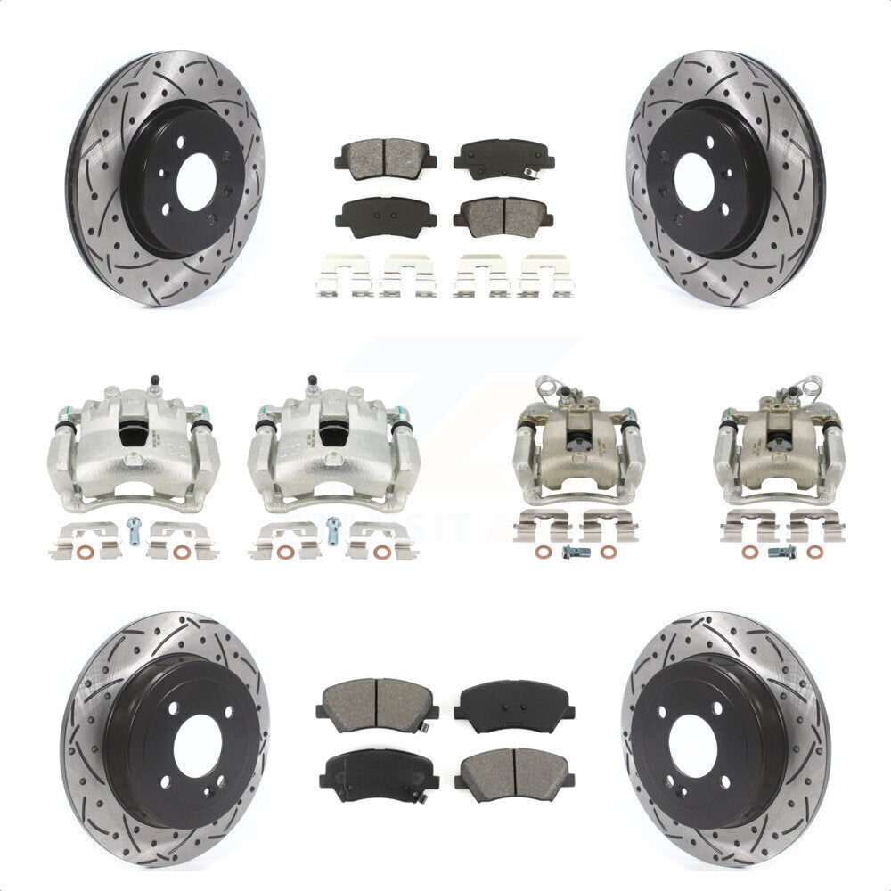 Front Rear Disc Brake Coated Caliper Drilled Slotted Rotors And Semi-Metallic Pads Kit (10Pc) For Kia Rio KCD-100412S by Transit Auto