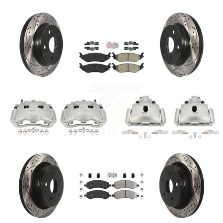 Front Rear Disc Brake Coated Caliper Drilled Slot Rotor Semi-Metallic Pad Kit (10Pc) For KCD-100413N