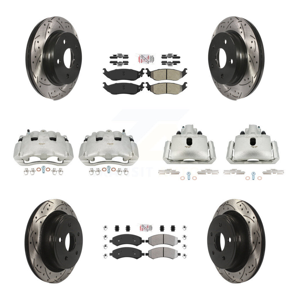 Front Rear Disc Brake Coated Caliper Drilled Slot Rotor Semi-Metallic Pad Kit (10Pc) For KCD-100413N