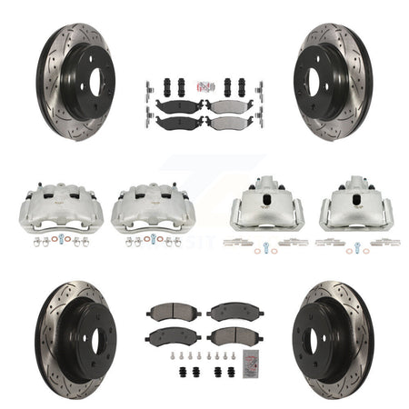 Front Rear Disc Brake Coated Caliper Drilled Slot Rotor Semi-Metallic Pad Kit (10Pc) For KCD-100414N