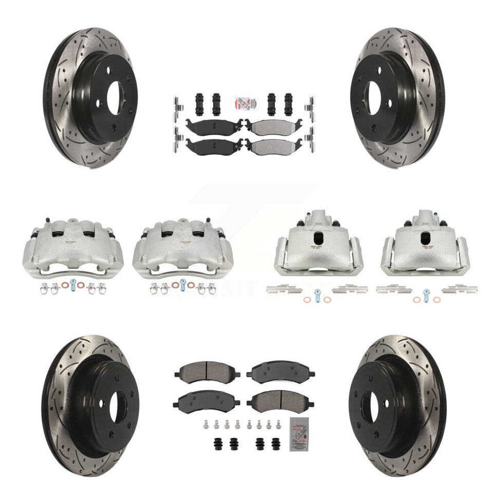 Front Rear Disc Brake Coated Caliper Drilled Slot Rotor Semi-Metallic Pad Kit (10Pc) For KCD-100414N