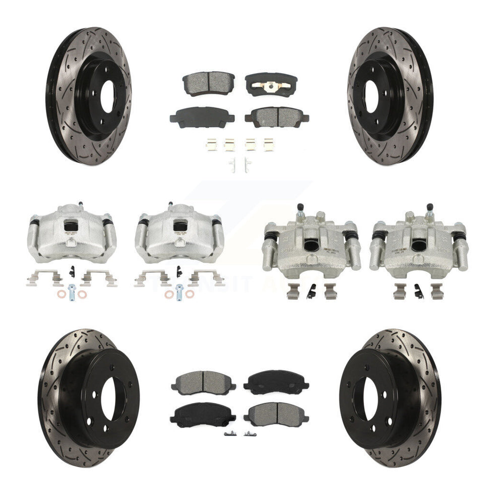 Front Rear Brake Caliper Drill Slot Rotors Semi-Metallic Pad Kit (10Pc) For Jeep Patriot KCD-100414S