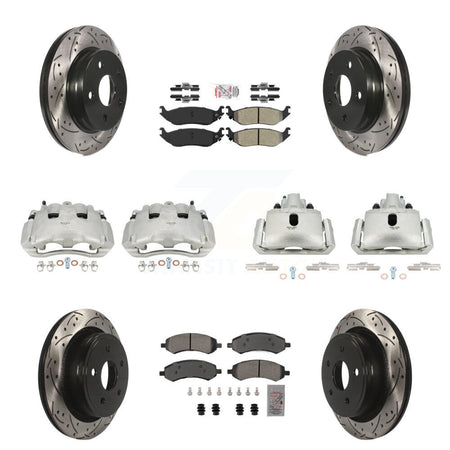 Front Rear Disc Brake Coated Caliper Drilled Slot Rotor Semi-Metallic Pad Kit (10Pc) For KCD-100415N
