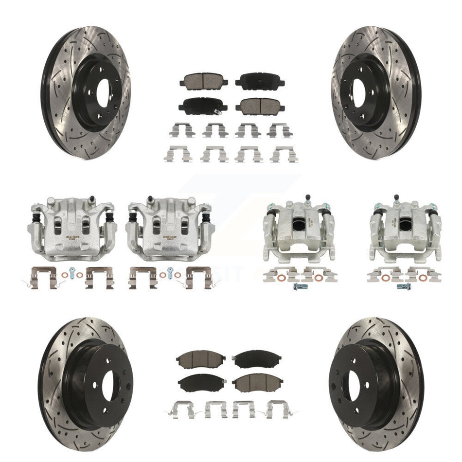 Front Rear Brake Caliper Drilled Slot Rotor Ceramic Pad Kit (10Pc) For INFINITI G37 QX50 KCD-100416C