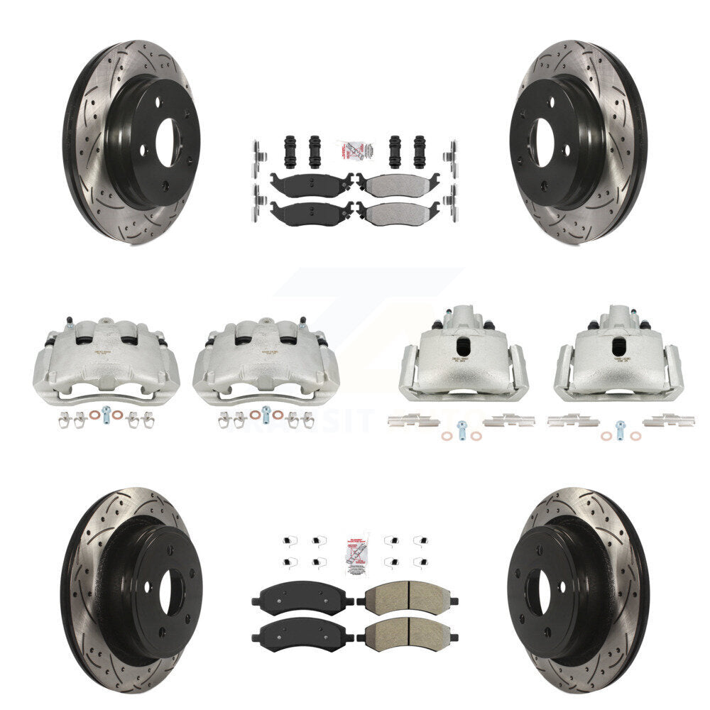 Front Rear Disc Brake Coated Caliper Drilled Slot Rotor Semi-Metallic Pad Kit (10Pc) For KCD-100416N