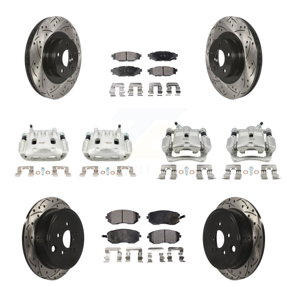 Front Rear Brake Caliper Drill Slot Rotors Ceramic Pad Kit (10Pc) For Subaru Impreza WRX KCD-100416T