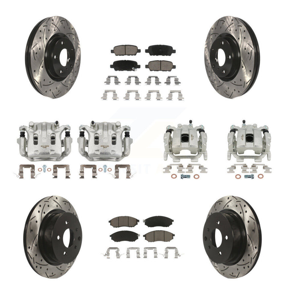 Front Rear Brake Caliper Drill Slot Rotor Ceramic Pad Kit (10Pc) For 08-12 INFINITI EX35 KCD-100417C