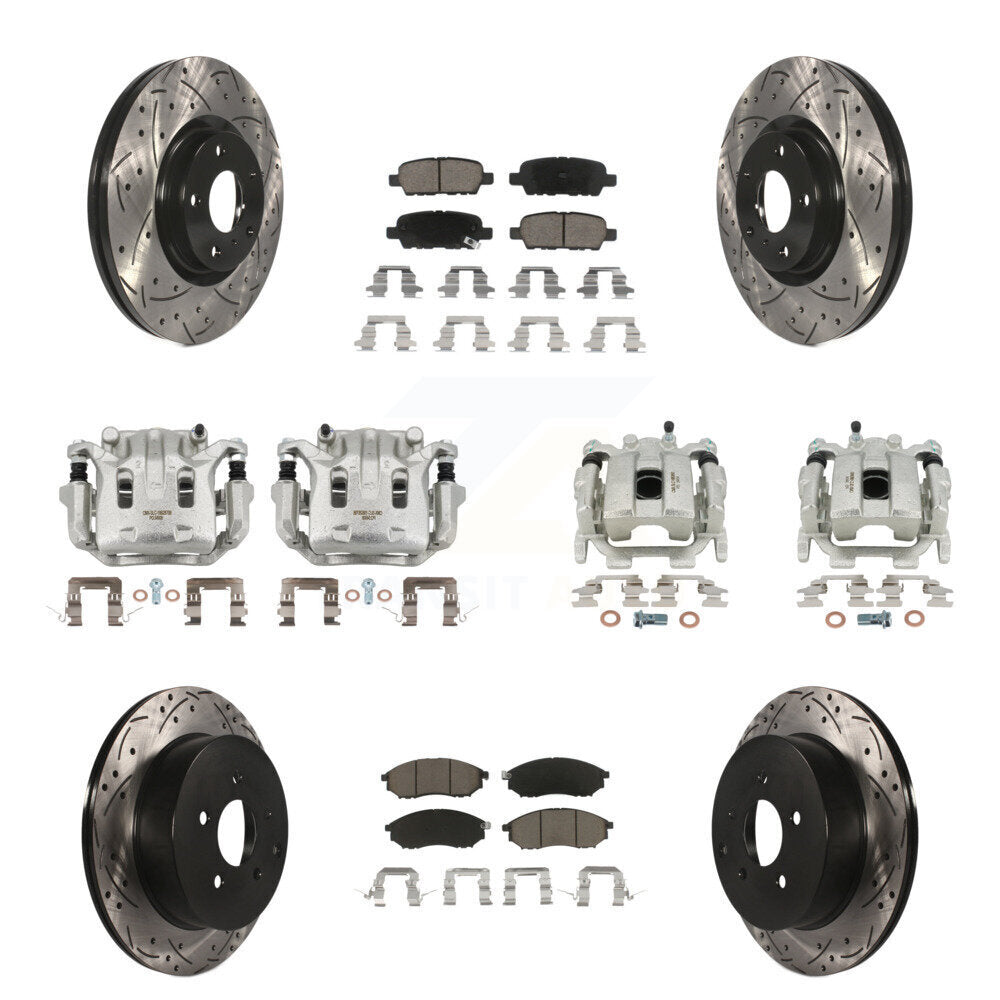 Front Rear Brake Coat Caliper Drill Slot Rotors Ceramic Pad Kit (10Pc) For INFINITI QX70 KCD-100418C