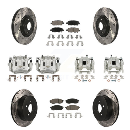 Front Rear Brake Coat Caliper Drill Slot Rotors Ceramic Pad Kit (10Pc) For INFINITI QX70 KCD-100418C