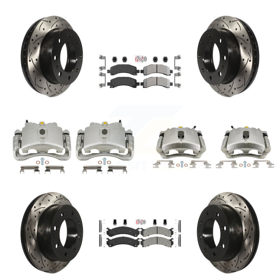 Front Rear Disc Brake Coated Caliper Drilled Slotted Rotors And Semi-Metallic Pads Kit (10Pc) For Chevrolet Express 2500 GMC Savana KCD-100419N