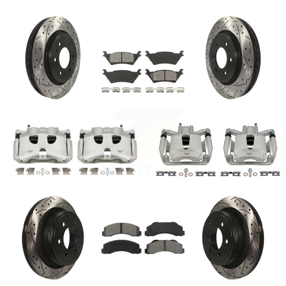 Front Rear Disc Brake Coated Caliper Drilled Slotted Rotors And Semi-Metallic Pads Kit (10Pc) For Ford F-150 KCD-100419S