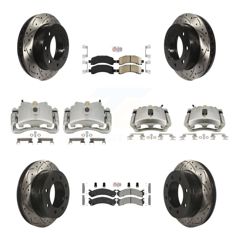 Front Rear Disc Brake Coated Caliper Drilled Slotted Rotors And PADSMATERIAL Pads Kit (10Pc) For Chevrolet Express 2500 GMC Savana KCD-100420N