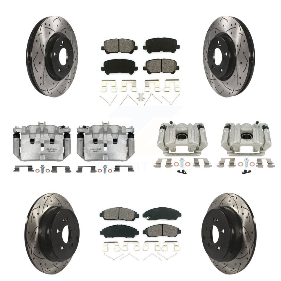 Front Rear Brake Caliper Drill Slot Rotor Semi-Metallic Pad Kit (10Pc) For Acura MDX ZDX KCD-100420S
