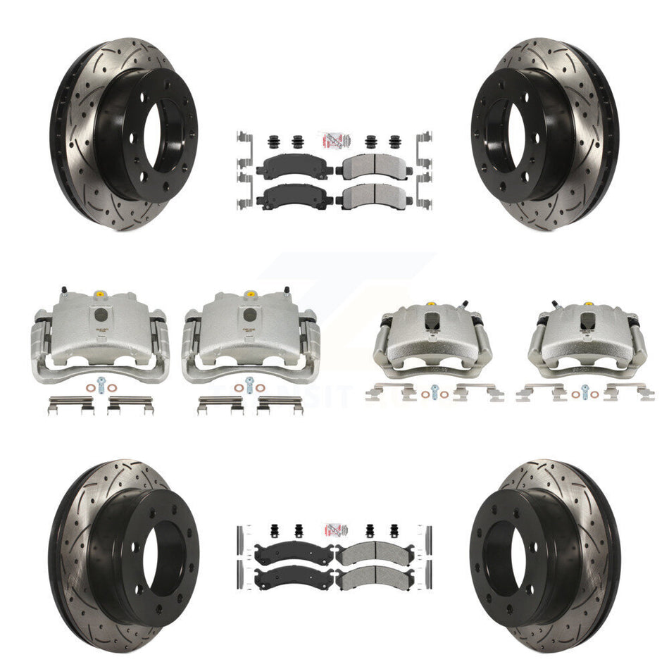 Front Rear Disc Brake Coated Caliper Drilled Slotted Rotors And Semi-Metallic Pads Kit (10Pc) For Chevrolet Express 2500 GMC Savana KCD-100421N