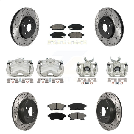 Front Rear Disc Brake Coated Caliper Drilled Slotted Rotors And Semi-Metallic Pads Kit (10Pc) For 2013-2017 Buick Encore Chevrolet Trax KCD-100421S by Transit Auto