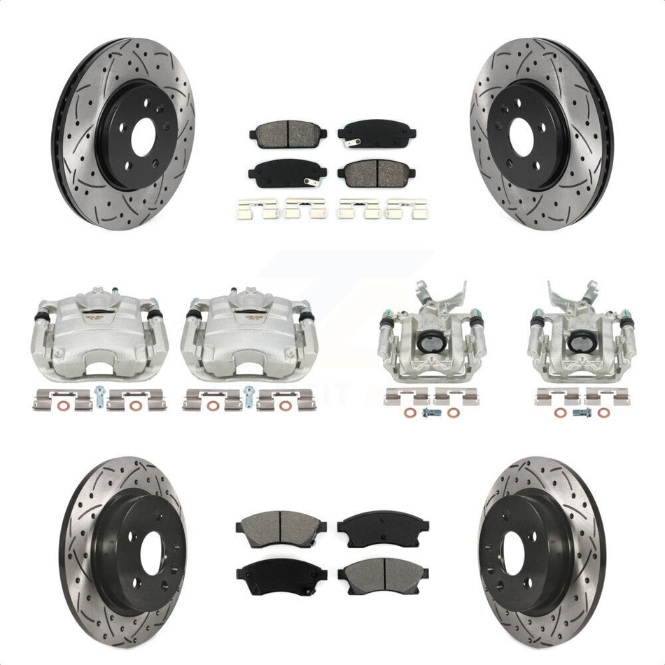 Front Rear Disc Brake Coated Caliper Drilled Slotted Rotors And Semi-Metallic Pads Kit (10Pc) For 2013-2017 Buick Encore Chevrolet Trax KCD-100421S by Transit Auto