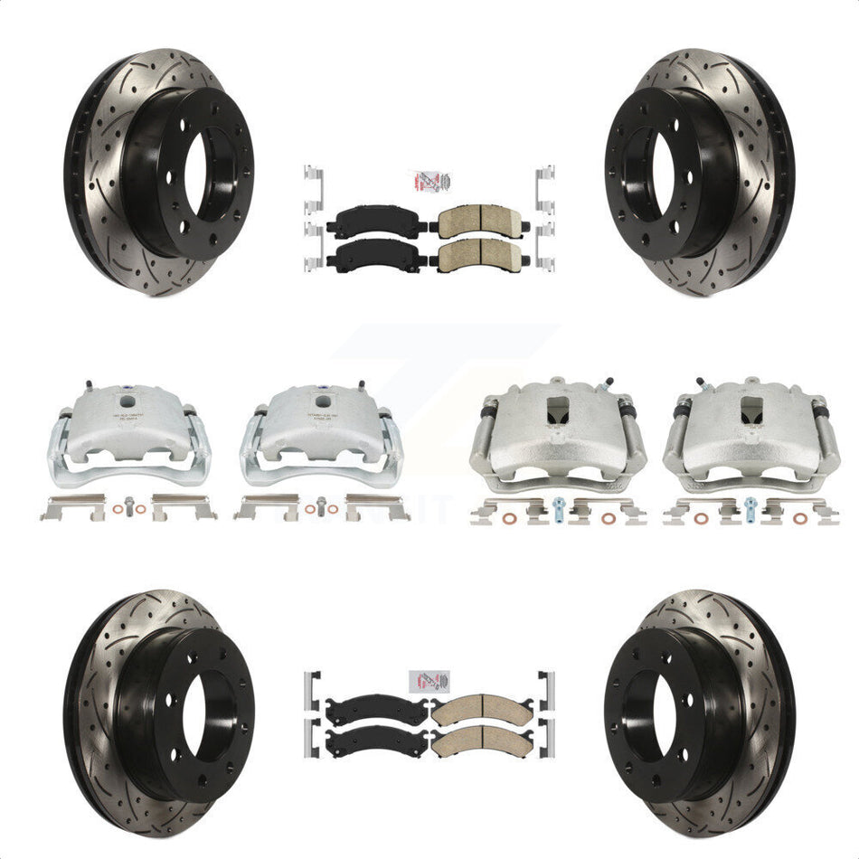 Front Rear Disc Brake Coated Caliper Drilled Slotted Rotors And Ceramic Pads Kit (10Pc) For Chevrolet Express 2500 GMC Savana KCD-100422N by Transit Auto