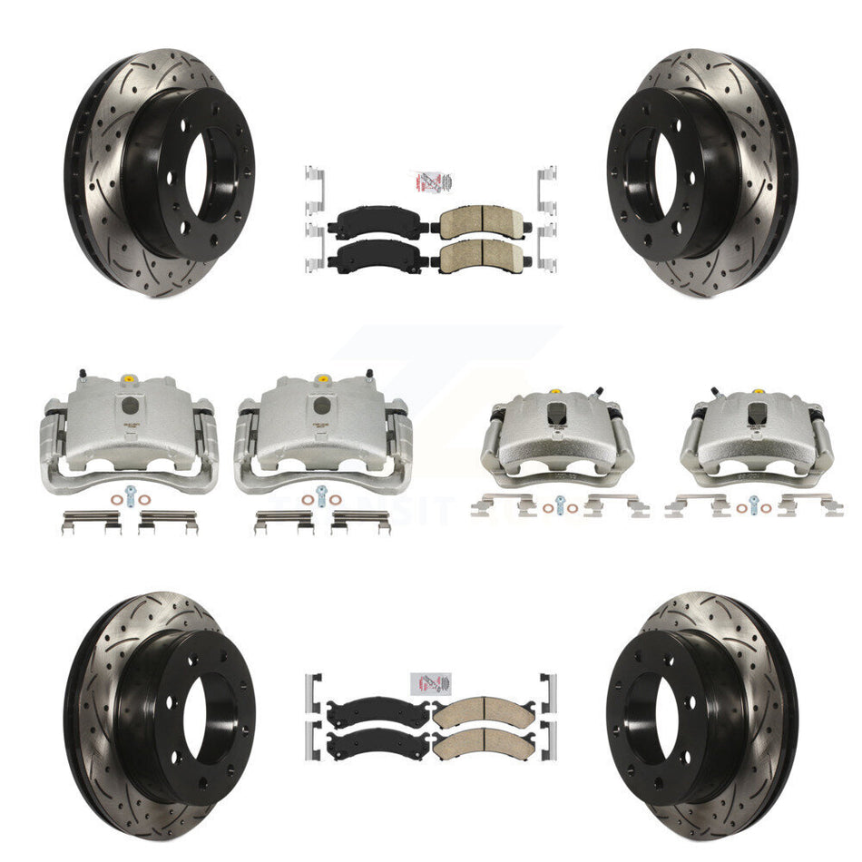 Front Rear Disc Brake Coated Caliper Drilled Slotted Rotors And Ceramic Pads Kit (10Pc) For Chevrolet Express 2500 GMC Savana KCD-100422N