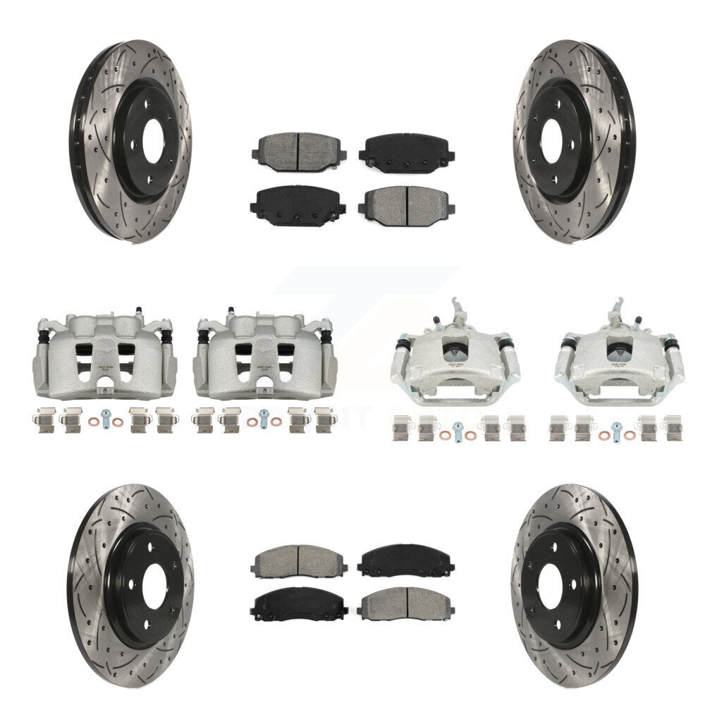 Front Rear Brake Caliper Drill Slot Rotor Semi-Metallic Pad Kit (10Pc) For Dodge Journey KCD-100422S