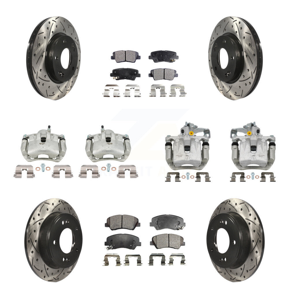 Front Rear Brake Caliper Drill Slot Rotors Ceramic Pad Kit (10Pc) For Hyundai Elantra GT KCD-100422T