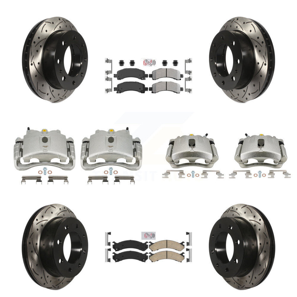 Front Rear Disc Brake Coated Caliper Drilled Slotted Rotors And PADSMATERIAL Pads Kit (10Pc) For Chevrolet Express 2500 GMC Savana KCD-100423N