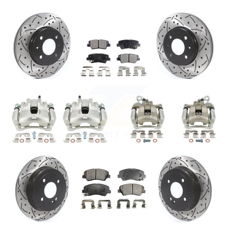 Front Rear Disc Brake Coated Caliper Drilled Slotted Rotors And Semi-Metallic Pads Kit (10Pc) For Kia Rio KCD-100423P by Transit Auto