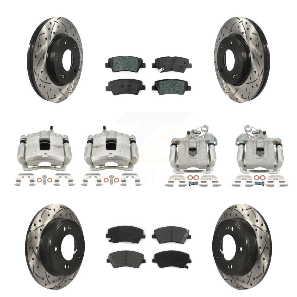 Front Rear Disc Brake Coated Caliper Drilled Slot Rotor Semi-Metallic Pad Kit (10Pc) For KCD-100423S