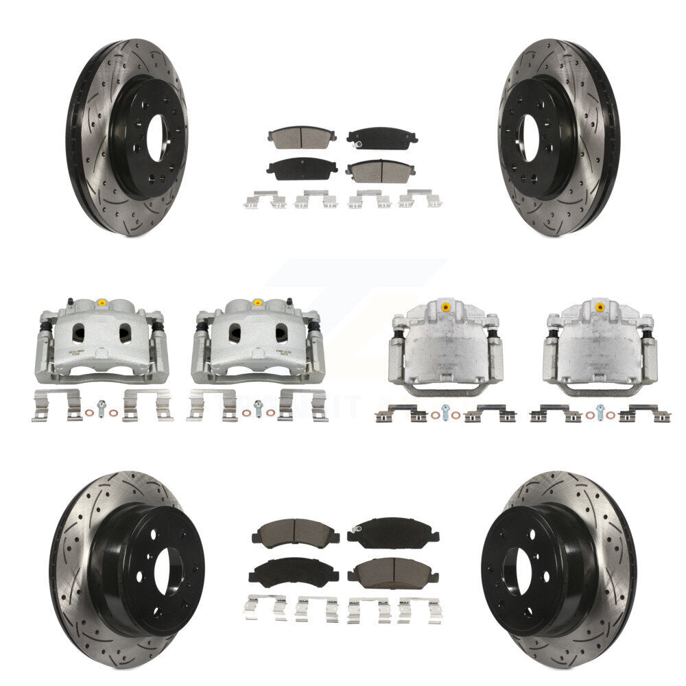 Front Rear Brake Caliper Drill Slot Rotor Ceramic Pad Kit (10Pc) For Chevrolet Silverado KCD-100424C