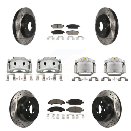 Front Rear Brake Caliper Drill Slot Rotor Ceramic Pad Kit (10Pc) For Chevrolet Silverado KCD-100424C