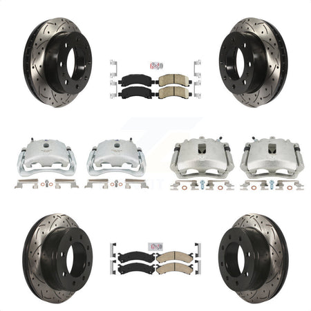 Front Rear Disc Brake Coated Caliper Drilled Slotted Rotors And Ceramic Pads Kit (10Pc) For Chevrolet Express 2500 GMC Savana KCD-100424N by Transit Auto