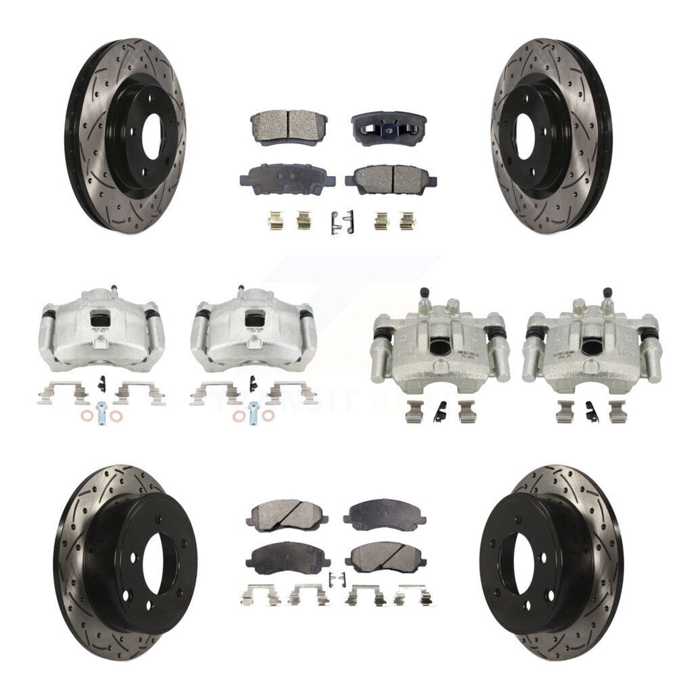 Front Rear Brake Caliper Drill Slot Rotors Semi-Metallic Pad Kit (10Pc) For Jeep Patriot KCD-100424P